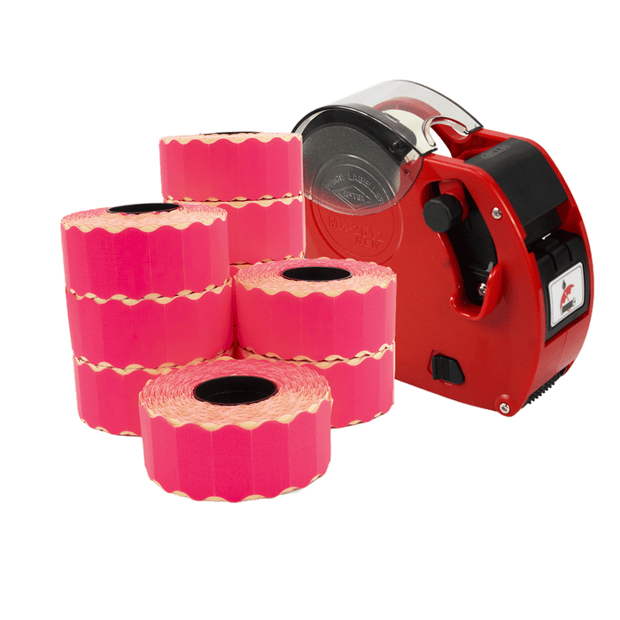 Motex 2612/6 price gun starter pack with fluorescent Pink labels