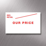 Printed CT7 'Rec Retail - Our Price' 26 x 16mm Price Gun Labels